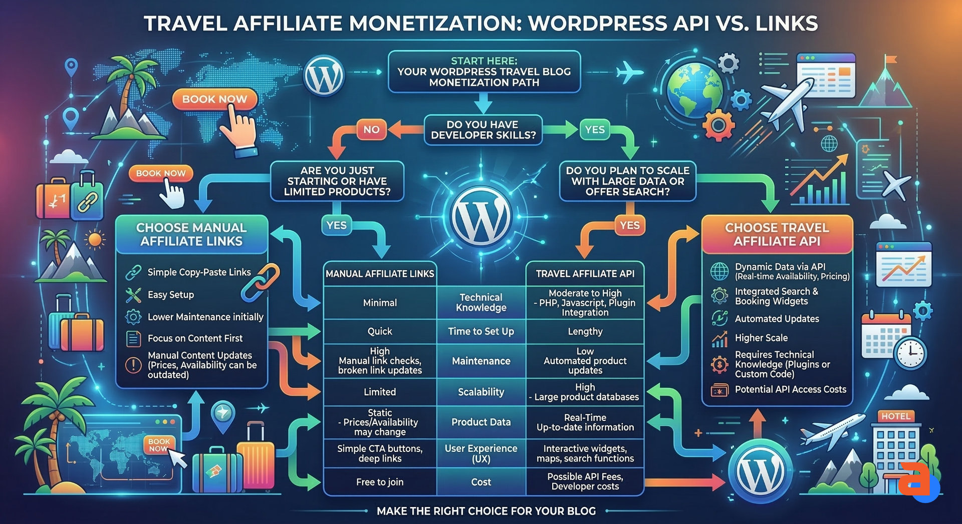 Decision matrix showing when API-based setup is better than manual affiliate links