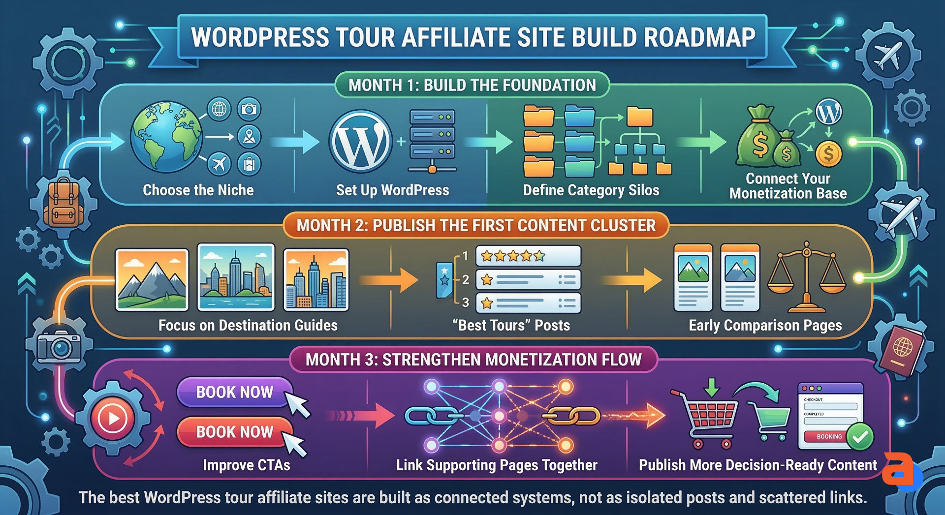 Roadmap for building a WordPress tour affiliate website over 90 days